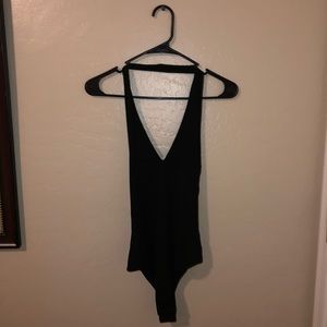 Black deep V bodysuit